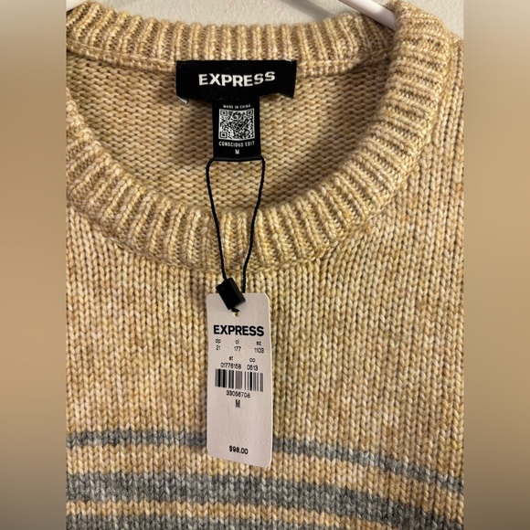 Express Men's Crewneck Sweater - Tan, Gray, Cream - Picture 4 of 7